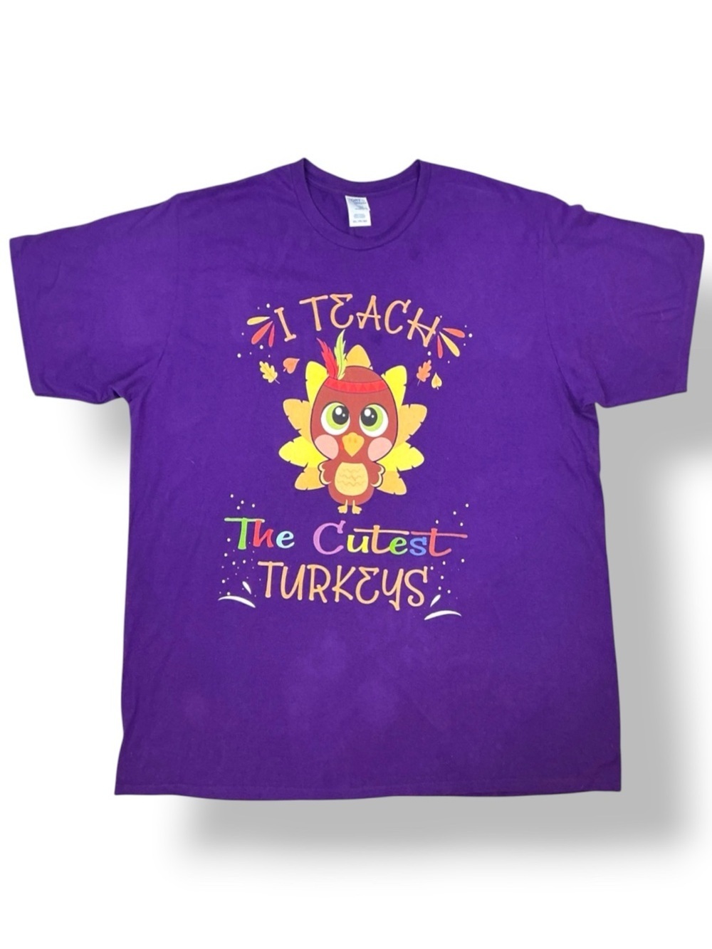 Port Company Teacher Tee Shirt 'I Teach The Cutest Turkeys' Purple Women 3X - Picture 2 of 16